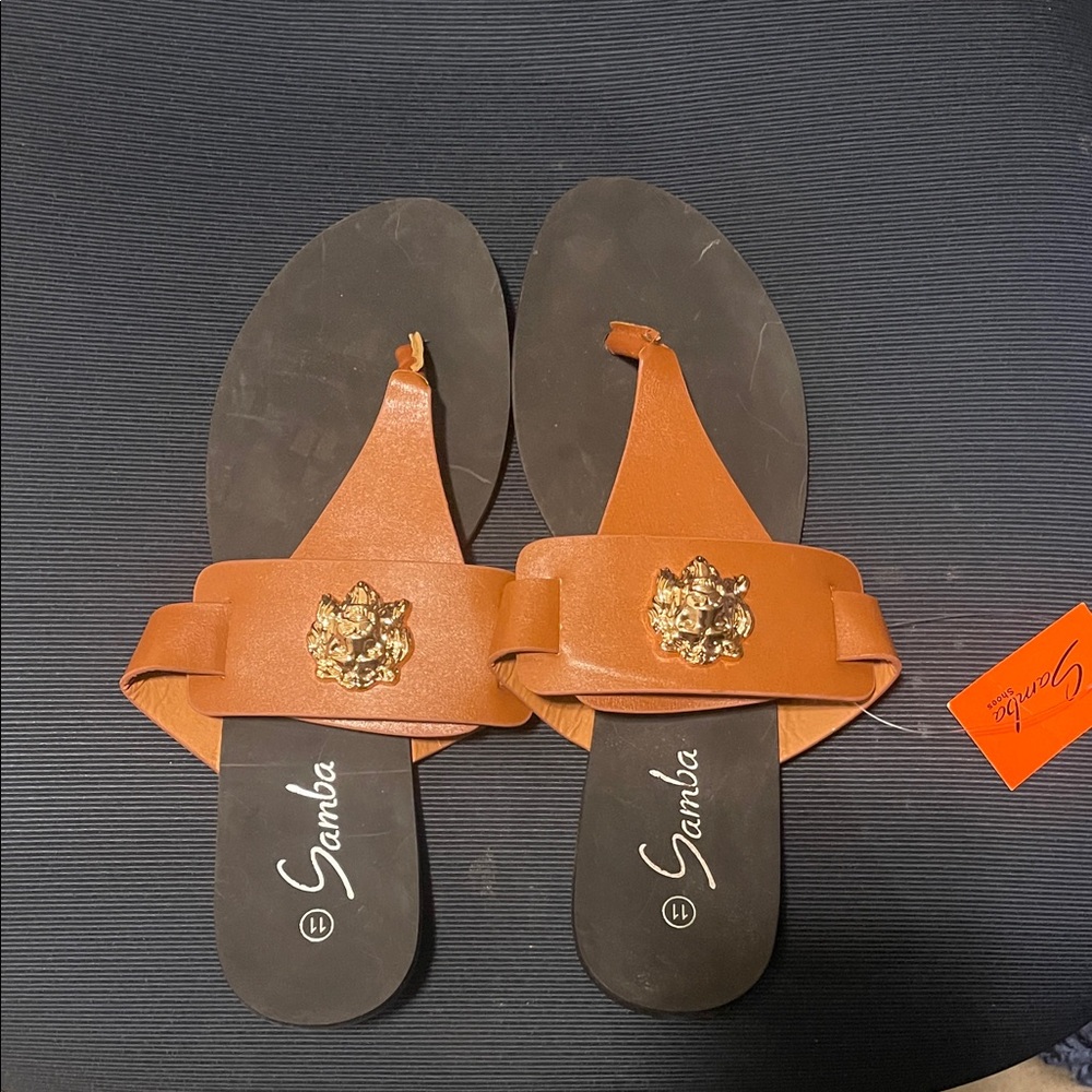 Samba Brown Sandals with Gold Embellishment